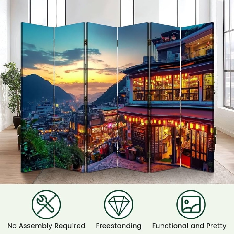 Amazon.com: Room Divider Panel Folding Privacy Screen Jiufen Old Street  Taipei Taiwan Wood Partition Wall Panels Freestanding Screen Dividers for  Room Separation : Home & Kitchen