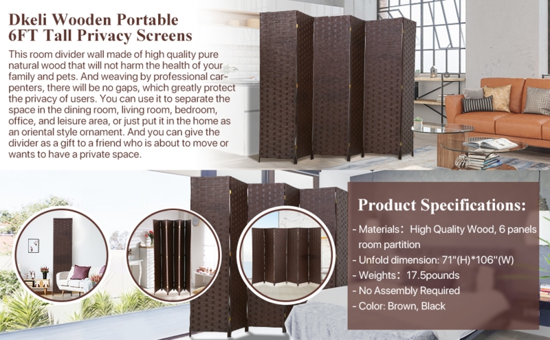 Amazon.com: Room Dividers and Folding Privacy Screens 6 Panel 6 ft Foldable  Portable Room Seperating Divider, Handwork Wood Mesh Woven Design Room  Divider Wall, Room Partitions and Dividers Freestanding, Brown : Home