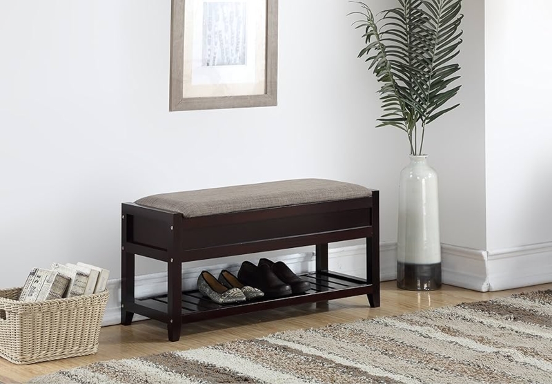 Amazon.com: Roundhill Furniture Rouen Espresso Seating Bench with Shoe  Storage, : Home & Kitchen