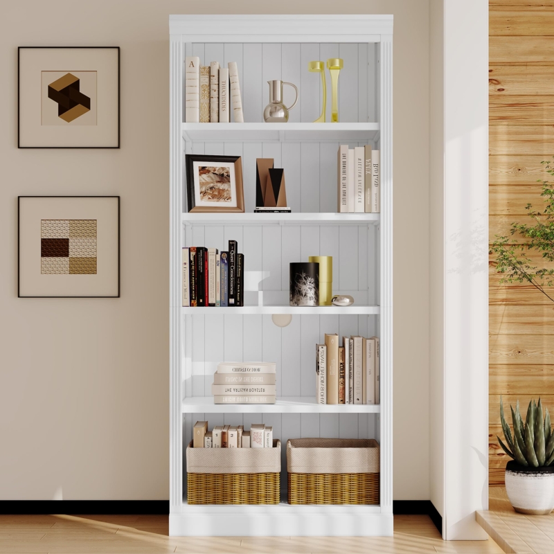 Amazon.com: RuiSiSi Home Office 83" Wood Tall Bookcase, 5-Tier Bookshelves  with Adjustable Storage Shelves, Free Standing Storage Book Shelves for  Library, Office, Living Room, White : Home & Kitchen