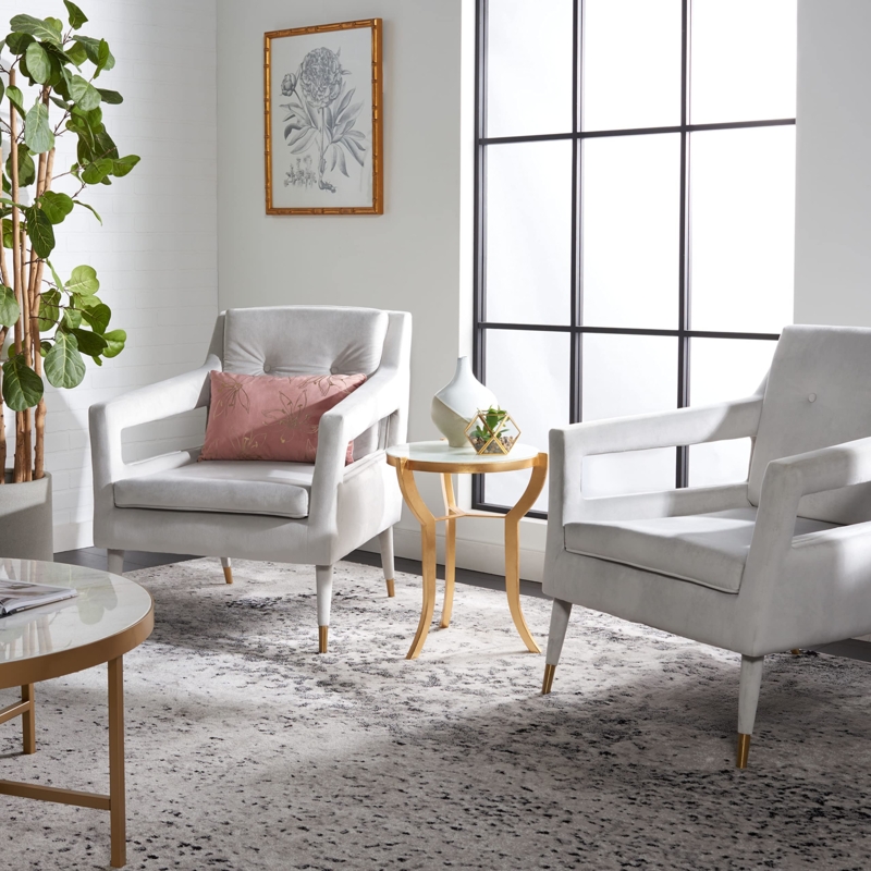 Amazon.com: Safavieh Home Mara Retro Glam Silver Velvet and Gold Tufted Accent  Chair : Home & Kitchen