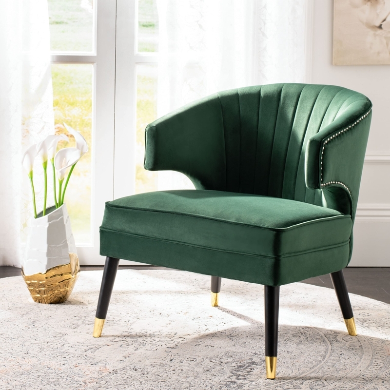 Amazon.com: Safavieh Home Stazia Retro Glam Forest Green Velvet and Black  Wingback Accent Chair : Home & Kitchen
