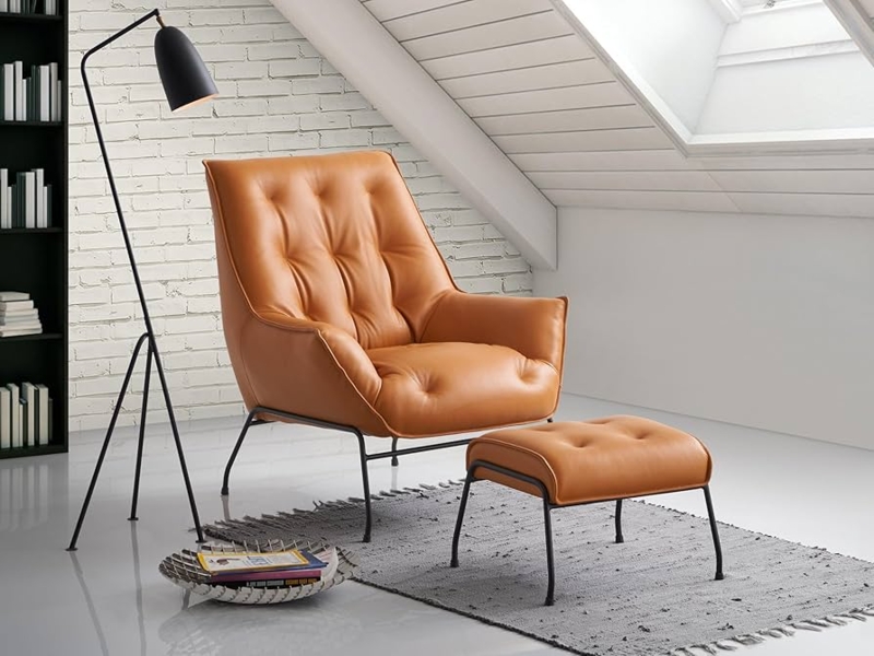 Amazon.com: Sandstone Top Grain Leather Accent Chair Ottoman EZ342 : Home &  Kitchen