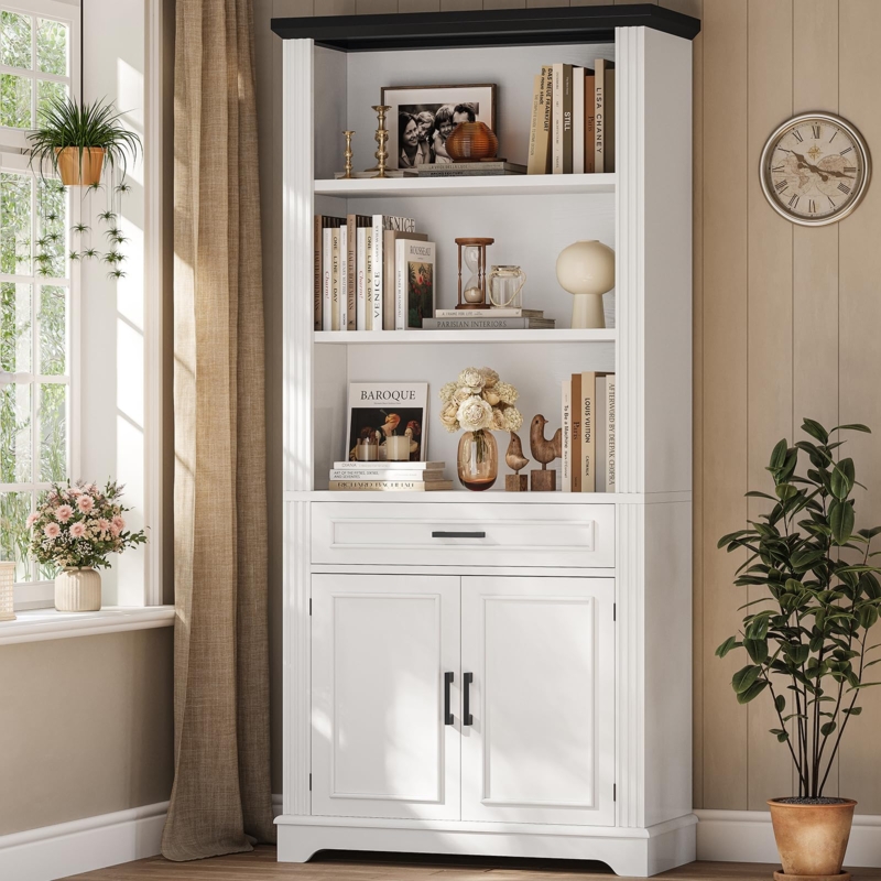 Amazon.com: SEDETA Farmhouse Bookshelves and Bookcases with Doors and  Drawer, Bookshelf with Storage, Floor Standing 6 Shelf Display Storage  Shelves 70 in Tall Bookshelf for Home Office, Living Room, White : Home