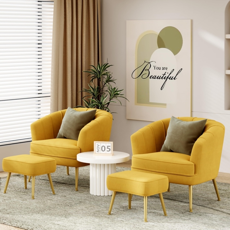 Amazon.com: SHINEBOOM Velvet Accent Chairs with Ottoman for Living Room  Bedroom Office Leisure Upholstered Single Sofa Chair Arm Chair Comfy Chair  Reading Club Coffee Chair with Metal Legs, Yellow : Home &