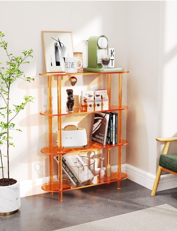 Amazon.com: solaround Clear Bookshelf, Acrylic Bookcase with Open Book Shelf  for Office Living Room Bedroom (4 Tier Orange) : Home & Kitchen