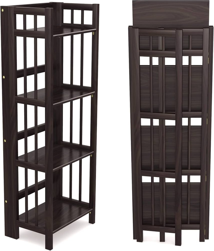 Amazon.com: Stony Edge 4-Tier Folding Bookshelf | Espresso Wood Finish |  45x16x11.5 Inches | Book Shelf for Books and Trinkets | No Assembly  Required | Foldable & Small Bookshelf for Home and