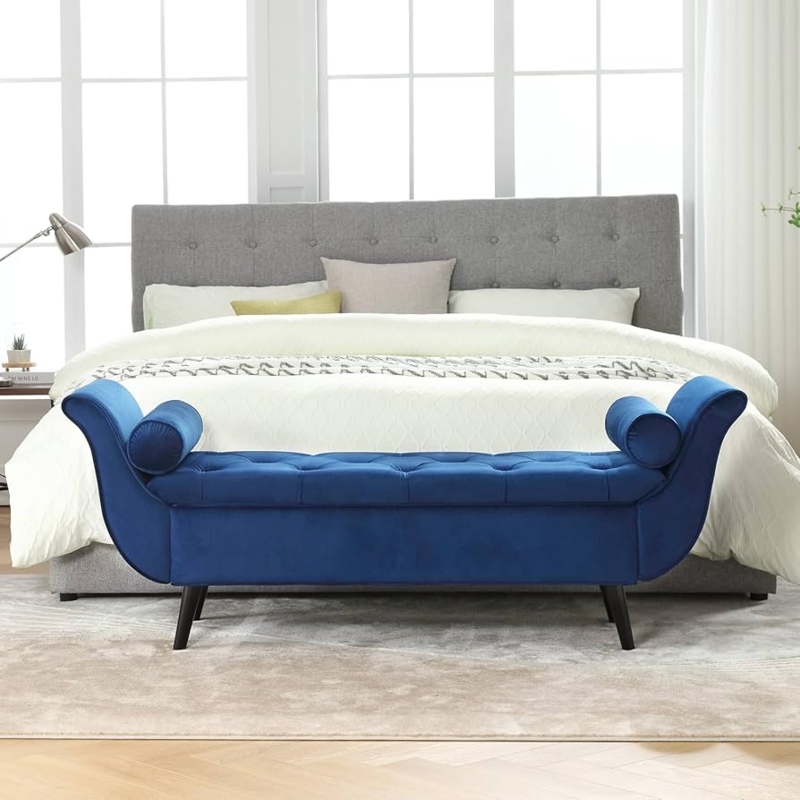 Amazon.com: Storage Bench for Bedroom End of Bed Bench King Size, Long  Modern Velvet Tufted Upholstered Window Ottoman Benches with Arm Bedroom  Benches with Storage and Seating for Entryway (Navy Blue, 65