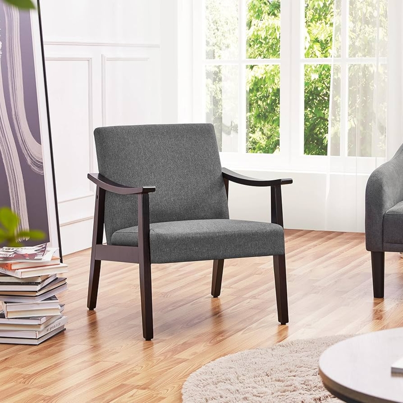 Amazon.com: Topeakmart Leisure Accent Chair with Solid Wood Armrest and  Feet, Upholstered Side Accent Sofa Chair for Living Room/Bedroom/Waiting  Room, Dark Gray : Home & Kitchen