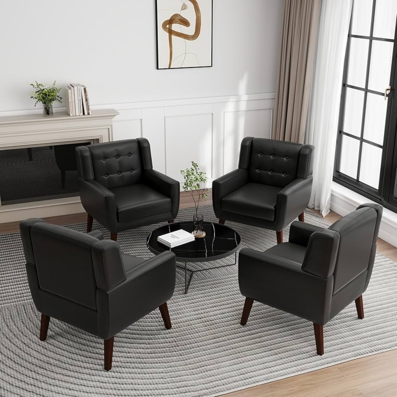 Amazon.com: UIXE Faux Leather Accent Chairs Set of 4, Modern Arm Club Chair  Upholstered Armchair for Living Room, Comfy Single Sofa Seats Button Tufted  Reading Seating, Black : Home & Kitchen