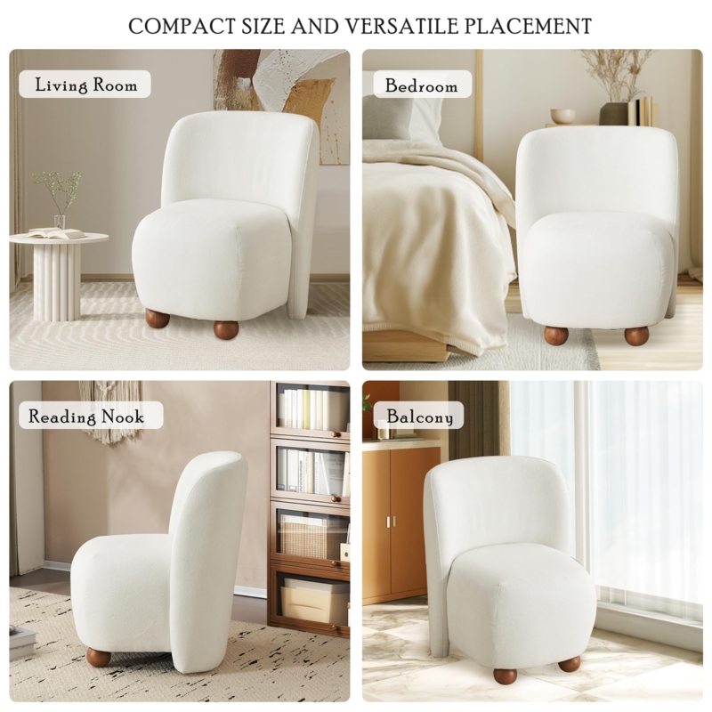 Amazon.com: Ultra-Soft Modern Low-Back Armless Accent Chair with  Skin-Friendly Upholstery and Exquisite Round Pine Wood Feet, for Small  Living Spaces, Living Room, Bedroom, Balcony, Office, Reading Nook, White :  Home 