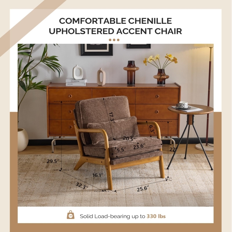 Amazon.com: VINGLI Chenille Mid-Century Modern Accent Chair Set of 2, Cute  Reading Arm Chair with Cushion & Lumbar Pillow & Solid Wood Frame for  Lounge, Living Room, Reading Room, Bedroom, Espresso :