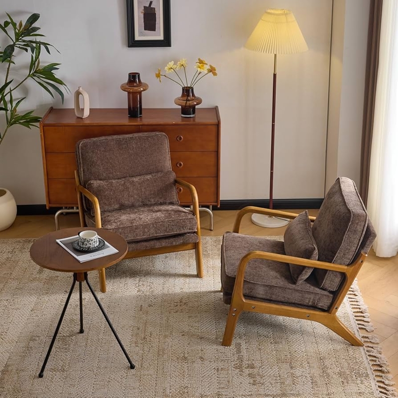 Amazon.com: VINGLI Chenille Mid-Century Modern Accent Chair Set of 2, Cute  Reading Arm Chair with Cushion & Lumbar Pillow & Solid Wood Frame for  Lounge, Living Room, Reading Room, Bedroom, Espresso :
