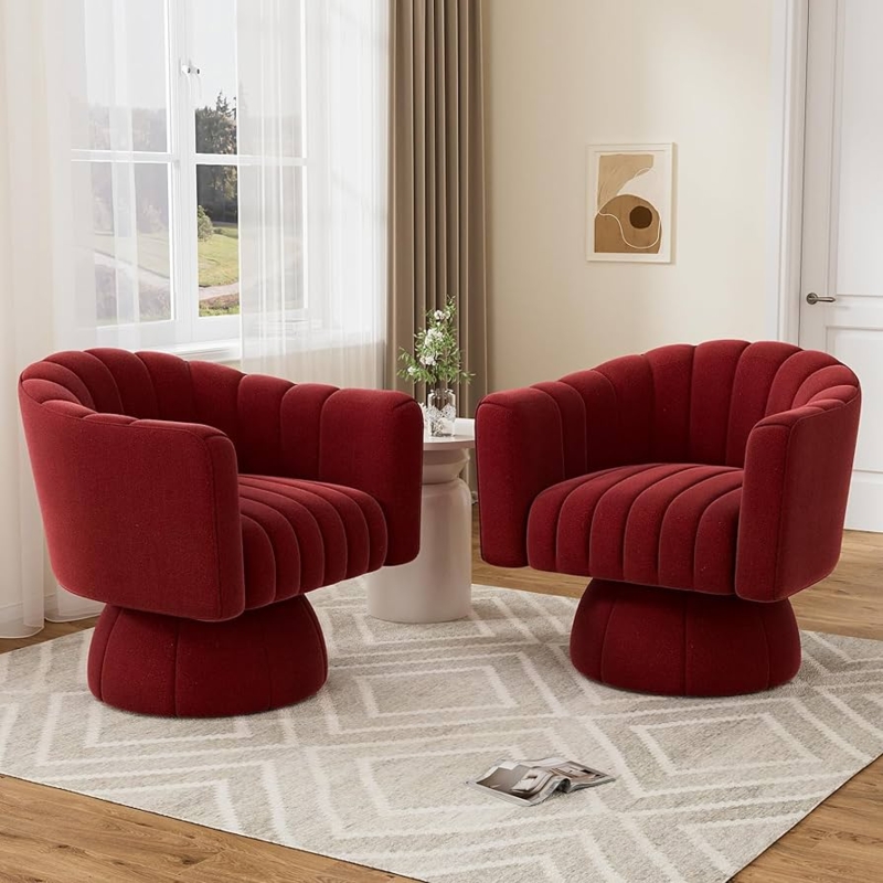 Amazon.com: Wrofly Swivel Barrel Accent Chair Set of 2, Mid Century 360  Degree Upholstered Velvet Round Armchair, Modern Reading Lounge Chair for  Vanity Bedroom, Living Room, Office, Wine Red Velvet : Home