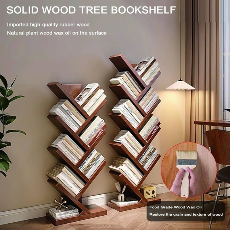 Amazon.com: Zdlopteron 5-9 Tier Solid Wood Tree Bookshelf,Rubber Wood Floor  Standing Tree Bookcase,Tall Book Storage Rack for Books CDs,Book Organizer  Shelves for Home Office,Bedroom(Walnut Color,5Tier) : Home & Kitche