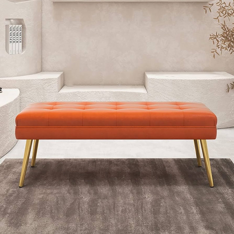 Amazon.com: ZEELYDE Ottoman,Modern Bedroom End of Bed Bench,Faux Leather  Upholstered Ottoman Bench Seat with Metal Legs,Comfy Footstool Shoe Bench  Multifunction Benches-Orange 60x40x47cm : Home & Kitchen