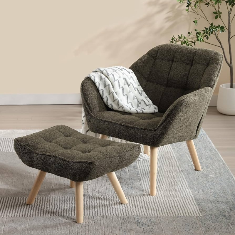 Amazon.com: ZH4YOU Sherpa Accent Chair with Ottoman, Modern Fuzzy Reading  Chair with Ottoman Upholstered Armchair with Wood Legs Comfy Lounge Chair  for Small Spaces Living Room Bedroom Book Nook, Green : Home