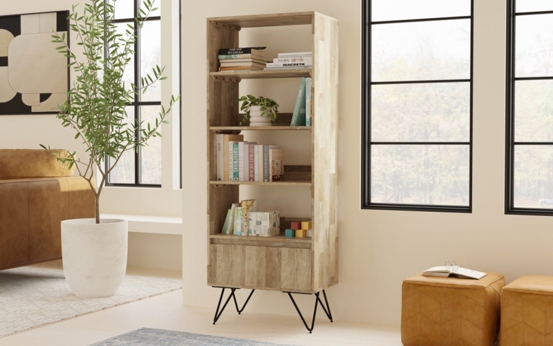 Angled Wood Bookcase A-Line Silhouette Open Shelving Display