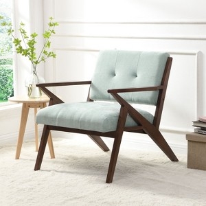 Angled Wood Frame Chair in Pale Green Upholstery with Scandinavian Style
