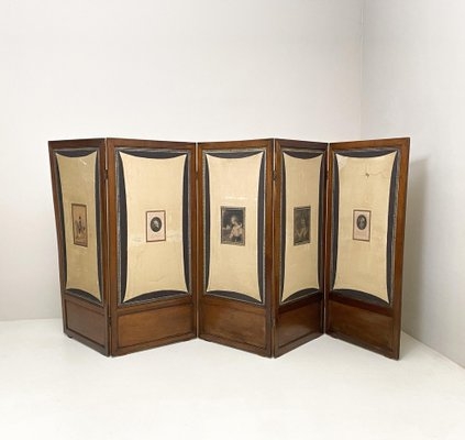Antique 5 Panel Divider Walnut Wood Frame Inset Portrait Art Screen