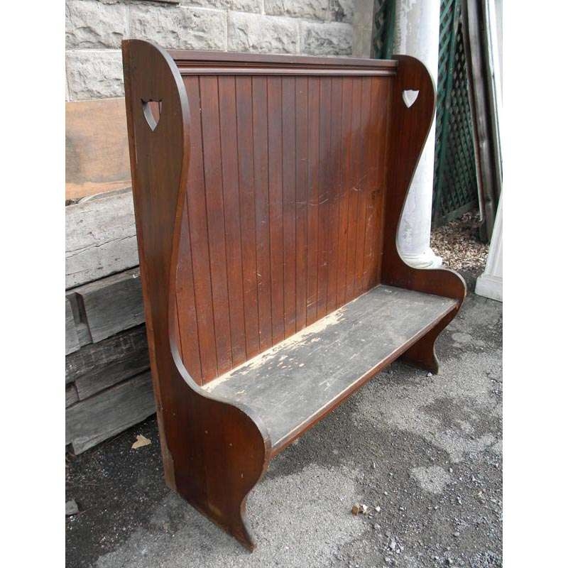 Antique Hall Bench, Heart Cutouts, Winged Sides, Farmhouse Mudroom Settle