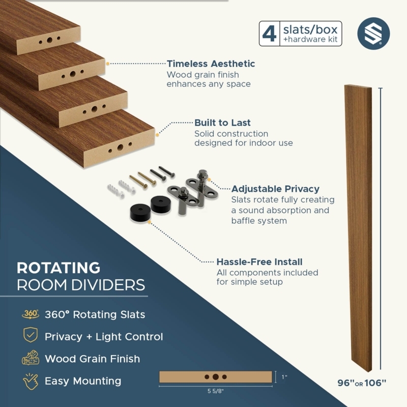 Antique Maple Swivel Slat Partition with 360 Degree Rotation