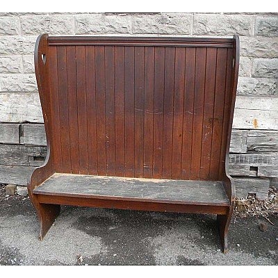 Antique Settle Bench with Slat Back and Heart Cutout, Farmhouse Seating