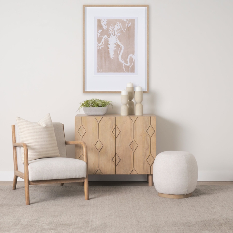 Arched Armrest Accent Chair, Mid Century Modern Wood Frame, Beige