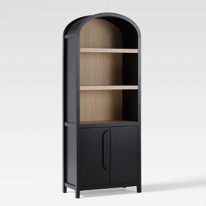 Arched Bookcase Cabinet Matte Black Gold Hardware Silhouette