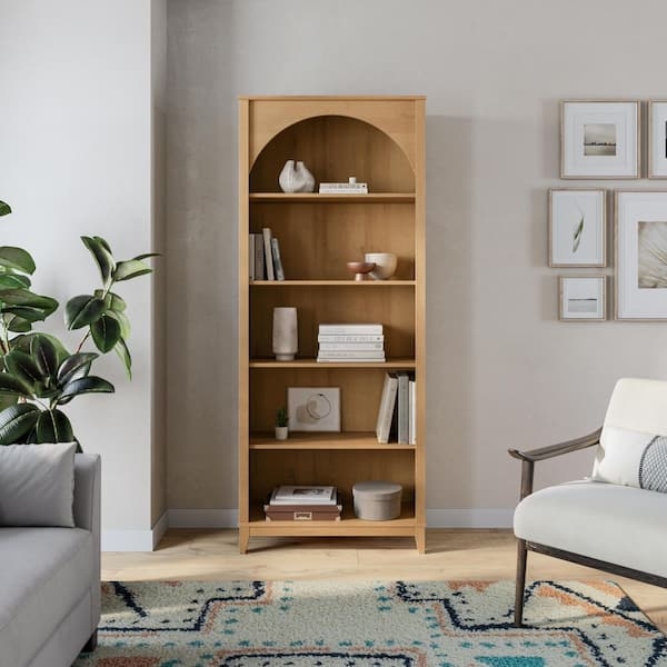 Arched Bookcase in Natural Oak with Five Open Shelves