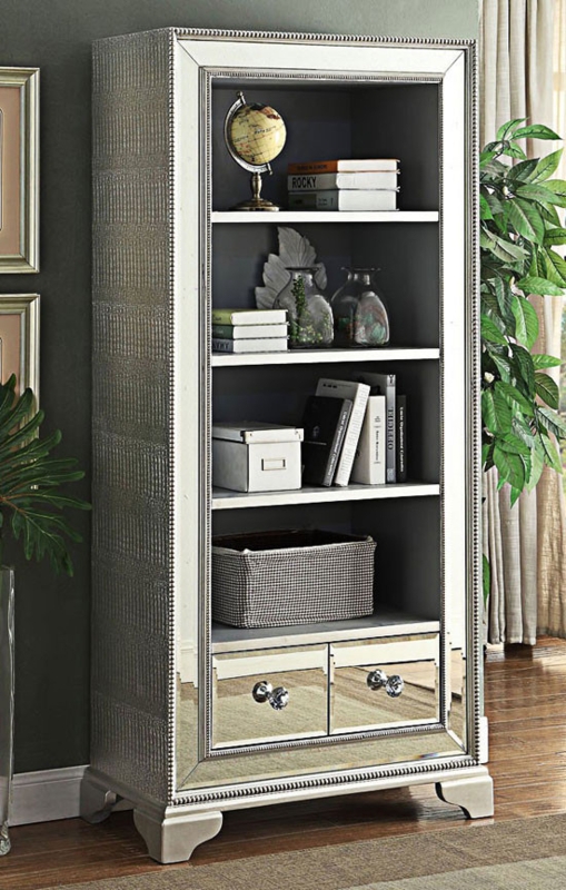 Arched Bookcase Mirrored Panes Antiqued Wood French Country Style