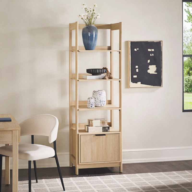 Arched Bookshelf Coastal Oak Reeded Cabinet Scandinavian Styling