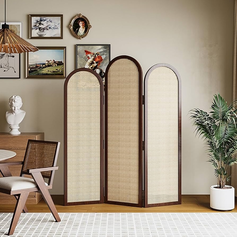 Arched Cane Room Divider Mid-Century Modern Woven Panel Partition