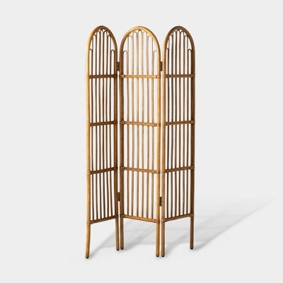 Arched Rattan Room Divider Vertical Reed Texture Boho Folding Screen