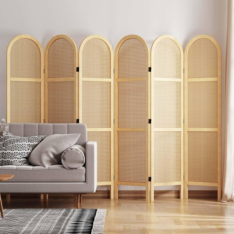 Arched Rattan Six-Panel Room Divider for Organic Modern Spaces
