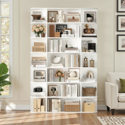 Arched Top Bookcase, Seven Tier Open Back, Tall Arched Display Bookcase.