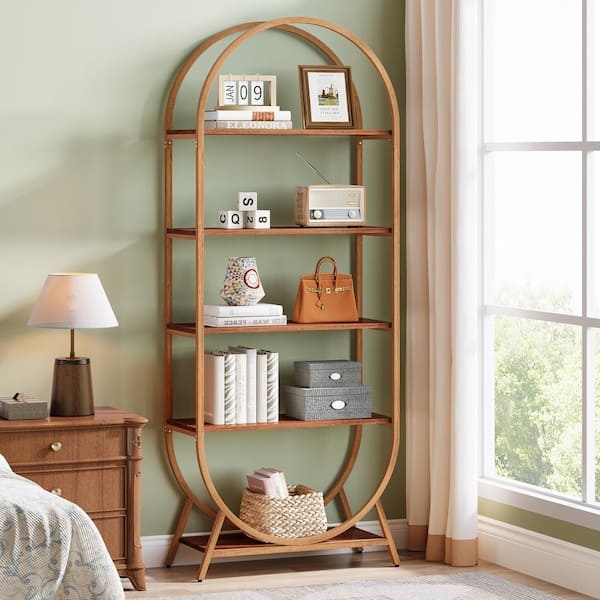 Arched Top Etagere Bookcase, 5-Tier Modern Industrial Display
