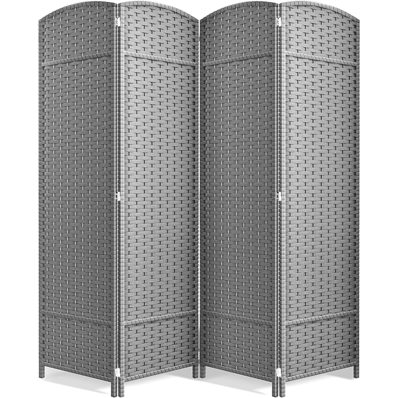 Arched Top Grey Woven Room Divider Double Hinged Screen