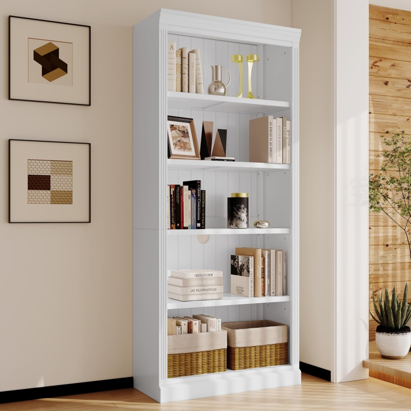 Arched Top White Bookcase, 83 Inch Height
