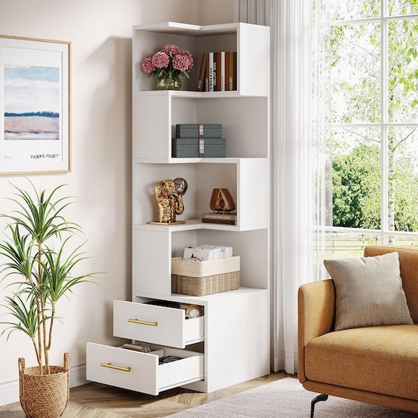 Arched White Bookcase Narrow Five Tier Open Shelves