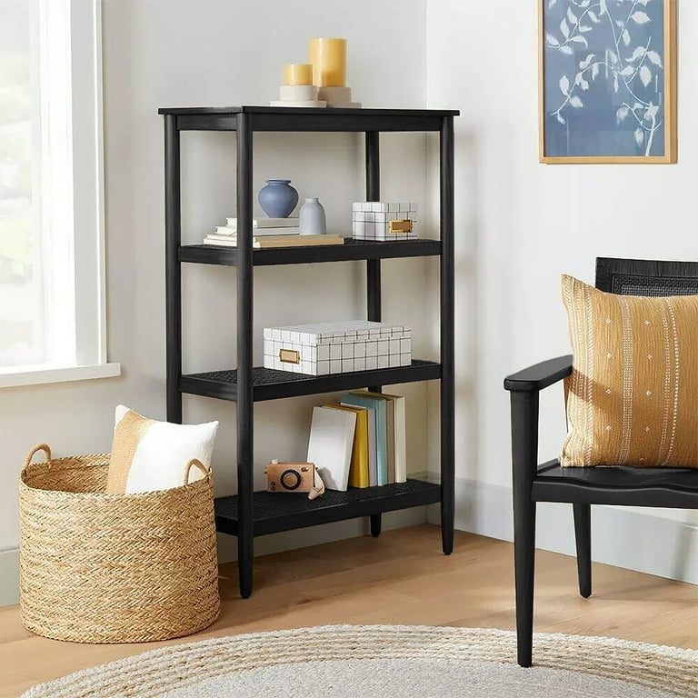 Arched Wood Bookcase with Woven Cane Backing Panels