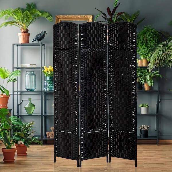 Arched Woven Room Divider Basketweave Texture Three Panel Screen