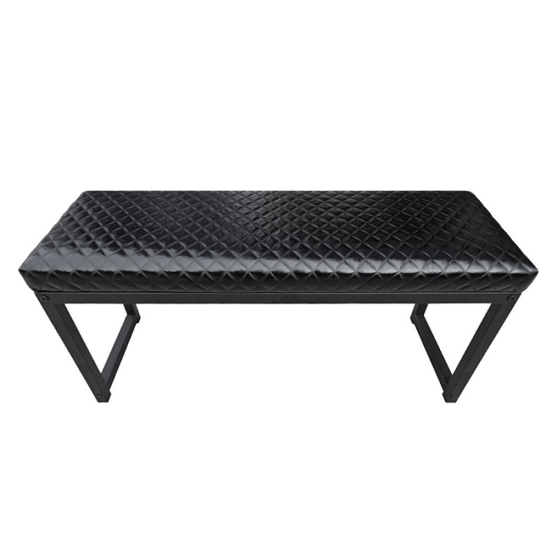Architectural Angled Leg Bench, Black Diamond Quilted Seat, Matte Metal