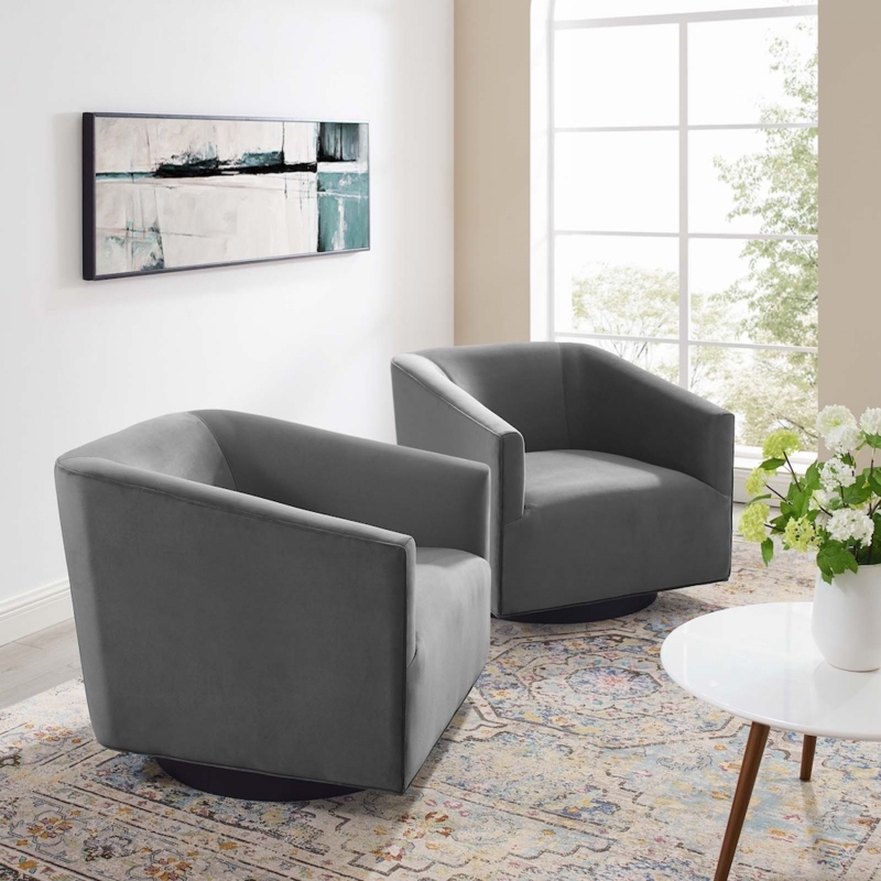 Architectural Swivel Accent Chair featuring Twisted Backrest