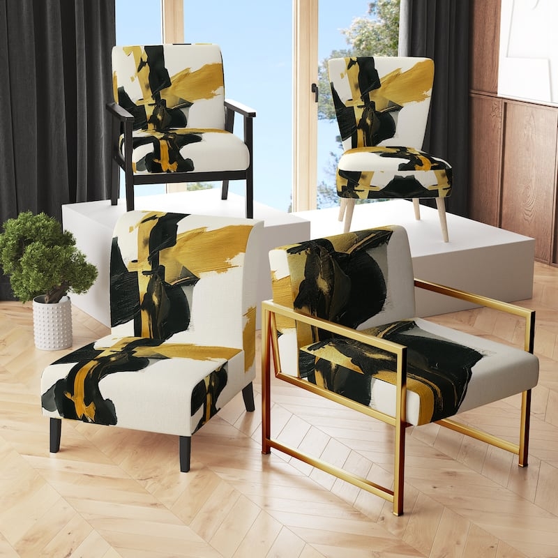 Armchair Abstract Geometric Print Sloped Arms Wood Toned Legs