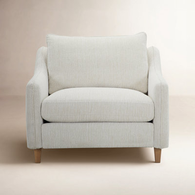 Armchair Light Gray Linen Texture Button Tufted Back Sloped Arms Wide