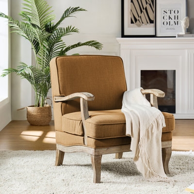 Armchair Medallion Print Cream and Charcoal Grey Tapered Legs