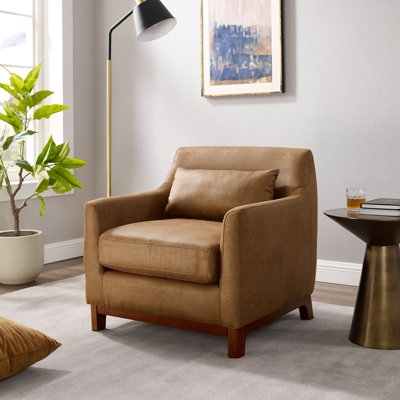 Armchair Square Track Arms Stitched Seams Cognac Tapered Legs