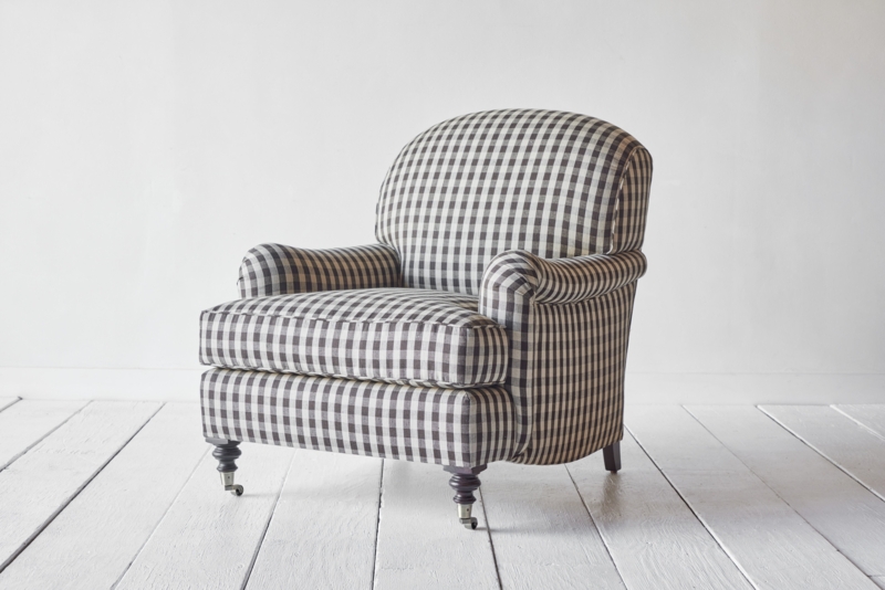 Armchair with English Roll Arms, Botanical Block Print and Casters