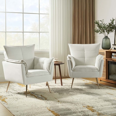 Armchair with Pillow Top Arms and Tapered Wood Legs in Beige Woven Fabric